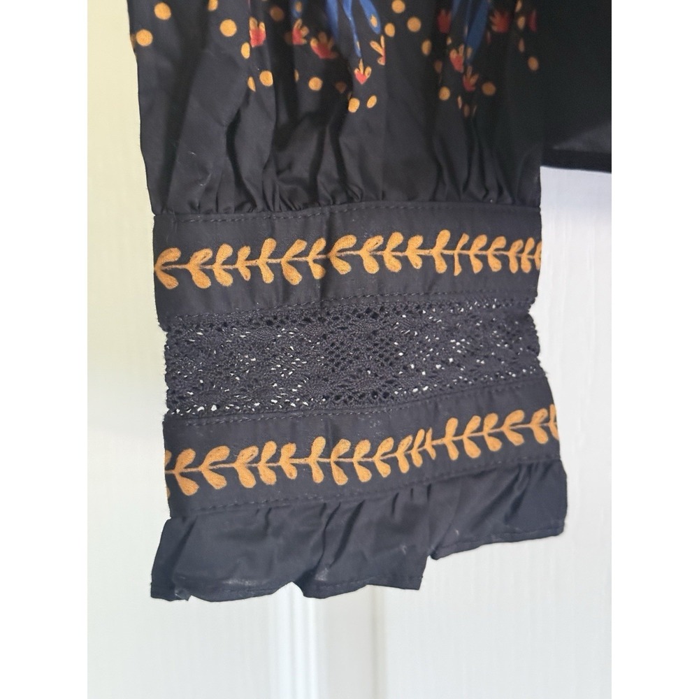 Farm Rio XL Bird Floral Lace Yoke Long Sleeve Boho Blouse - Picture 8 of 14